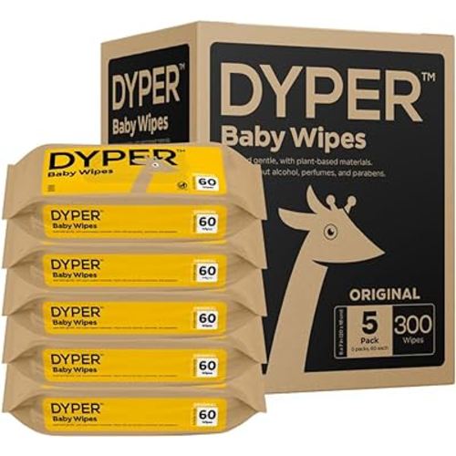 DYPER Baby Wipes | 99% Water Wipes | 100% Plant-Based | Hypoallergenic for Sensitive Skin | 5 Pack, 300 Wipes