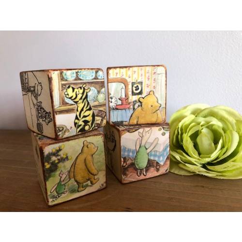 Winnie the Pooh nursery Blocks ~ Baby Shower decor ~ Vintage Pooh bear stacking blocks