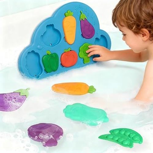 Silicone Bath Toys for Toddlers 1-3 - Sensory Baby Bath Toys with Suction Cup - Puzzles Toy Soft Textured Educational Learning Toddler Baby Toys 1 2 Year Old Boy Girl Gifts