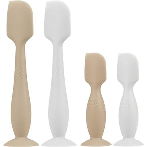 Baby Butt Paste Spatula - 4 Pack Diaper Cream Spatula Applicator Silicone Baby Butt Paste Spatula for Babies, Newborn, 2 x Large Size, 2 x Small Size (White/Natural)