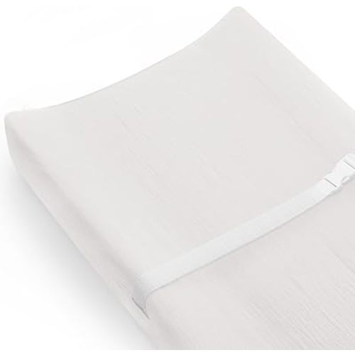 Changing Pad Cover for Baby Girls Boys, Muslin Changing Table Pad Covers with Boho Style, Neutral Color Soft and Breathable (White)