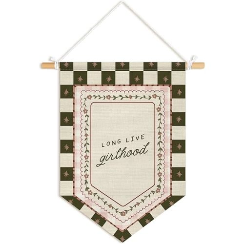 Vintage Girls Room Decor,Girls Room Decor Long Live Girlhood Banner Hanging Flag Vintage Poster for Nursery Playroom Wall Decor for Kids Bedroom Dorm Toddler Trendy Room