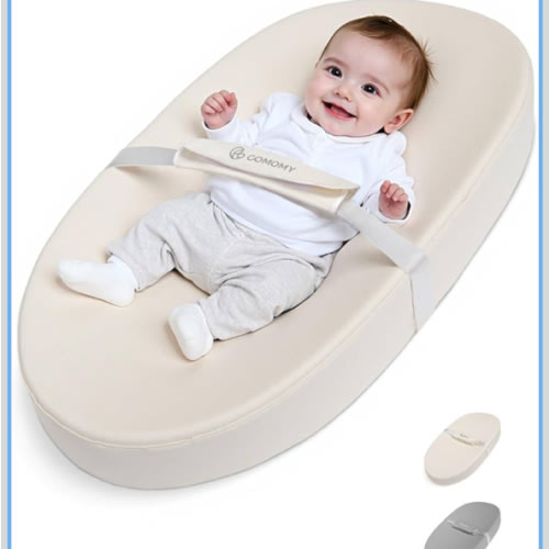 COMOMY Baby Changing Pad with Wipeable & Waterproof PU Cover, Contoured Diaper Changing Pad for Dresser with Non-Slip Safety Belt, Portable and Lightweight, Large Cushioned Foam, Creamy White