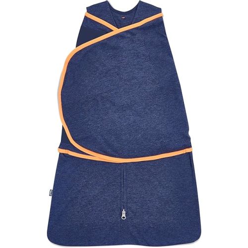 HALO Baby Sleepsack Swaddle Wearable Blanket, 3-Way Adjustable Infant Sleepsack, TOG 1.5, Ideal Temp, Navy/Orange, Newborn, 0-3 Months, 6-12 Pounds