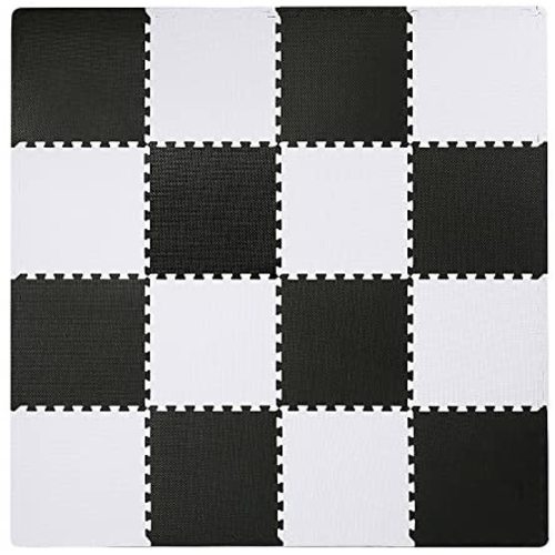 SUPERJARE Interlocking Floor Tiles, 16 Tiles EVA Foam Puzzle Mat with Borders - White and Black