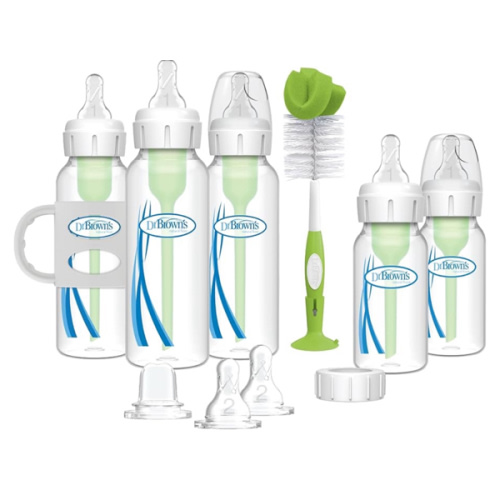 Dr. Brown's Natural Flow® Anti-Colic Options+™ Narrow Bottle to Sippy Gift Set with Soft Silicone Sippy Spout, Removable Silicone Handles, Travel Cap and Bottle Brush