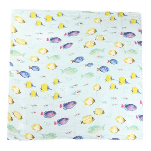 Baby Muslin Swaddle Fish ʻOhana Blue – Happy Wahine