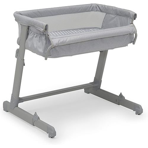 GAP babyGap Whisper Bedside Bassinet Sleeper with Breathable Mesh and Adjustable Heights - Lightweight Portable Crib - Made with Sustainable Materials, Grey Stripes