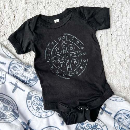 Benedict Medal Baby Onesie – The Little Rose Shop