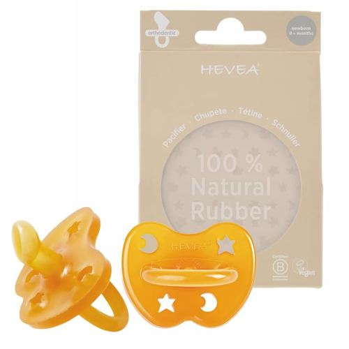 HEVEA Natural Rubber Pacifier Orthodontic Newborn 0+ Months Two-Pack - Natural