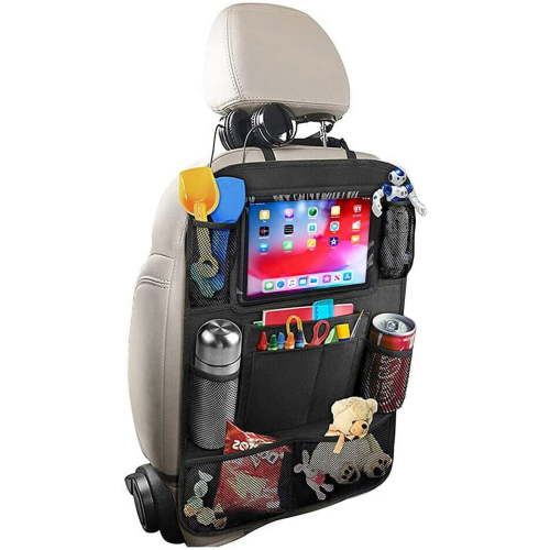 Luckybay 1-Pack Large Updated Car Backseat Organizer – 10" Touch Screen Tablet Holder + 9 Storage Pockets – Kick Mats & Seat Back Protectors for Kids and Toddlers (18" x 26.8")