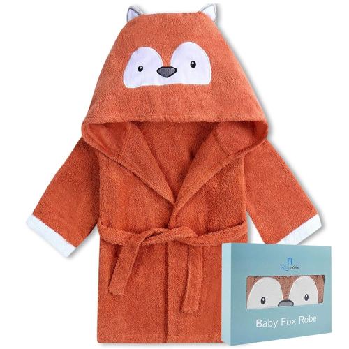 BlueMello Baby Fox Bathrobe | Ultra-Soft Hooded Robe for Toddlers 0-6 Months | Essential Bath Towel for Infants | Ideal for Infant Boy Accessories and Newborn Registry | Perfect Baby Girl Shower Gift