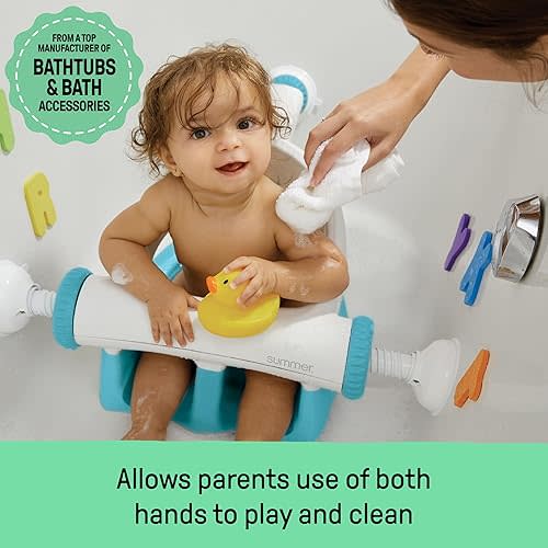 Summer by Ingenuity My Bath Seat for Sit-Up Baby Bathing, Sure & Secure Suction Cups, ASTM Safety Tested & Approved, Backrest for Assisted Sitting, Easy Setup & Storage, Aqua