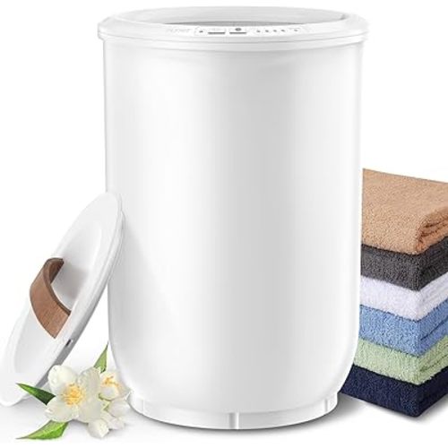 Large Towel Warmer for Bathroom - Heated Towel Warmers Bucket, Wood Handle, Auto Shut Off, Fits Up to Two 40"X70" Oversized Towels, Bathrobes, Blankets, Best Ideal for Mother's Gifts