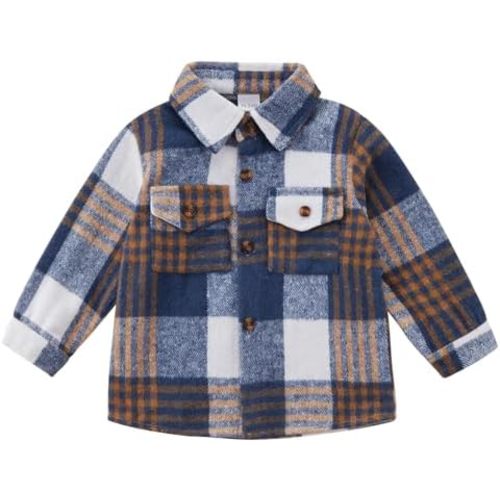 Toddler Baby Boy Girl Shirt Flanne Jacket Plaid Long Sleeve Button Down Shirt Kids Fall Winter Shacket Kids Coat