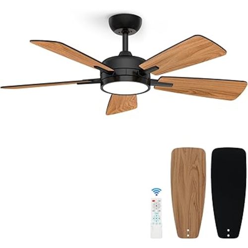 ocioc 46 Inch Ceiling Fans with Lights, Large Air Volume Ceiling Fan with Night Light, Ultra Quiet Reversible DC Motor Dimmable with Remote(Black)