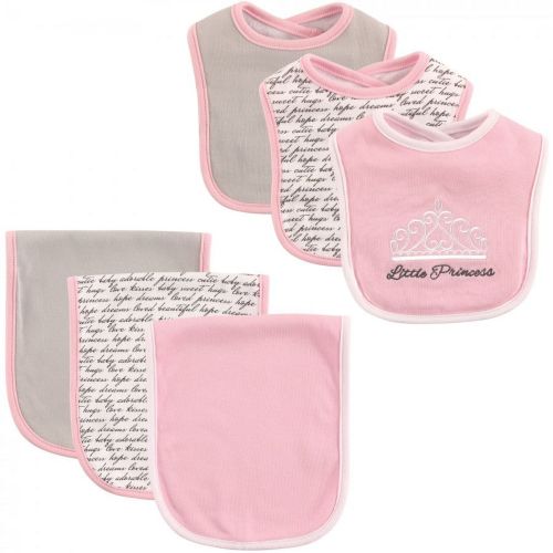 Hudson Baby Infant Girl Cotton Bib and Burp Cloth Set 6pk, Princess, One Size