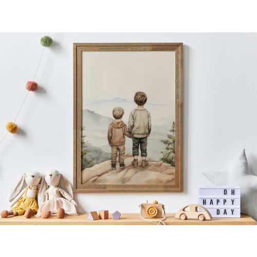 Brothers Room Print, Shared Brothers Bedroom Decor, Brother Adventure Print, Vintage Boy Adventure Art, Printable Mountain Nursery Wall Art