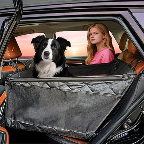 Large Dog Car Seat Cover, Hard Bottom Back Seat Extender for Large Medium Dogs, Waterproof Dog Car Seat, Non-Slip Car Hammock, Pet Seat Cover for Car/SUV/Truck(Black-L)