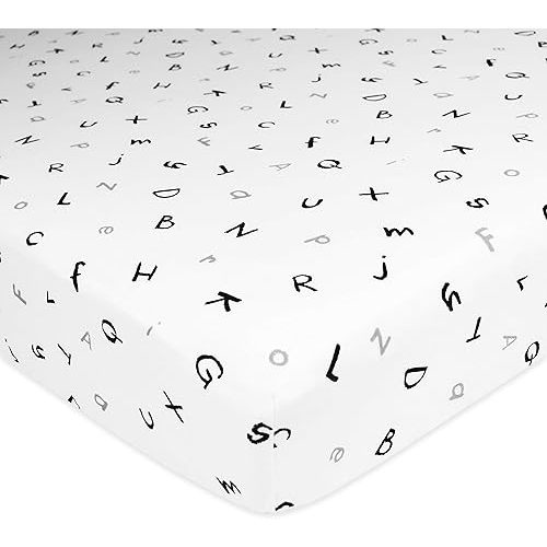 American Baby Company Fitted Crib Sheet 28" x 52", Soft Breathable Neutral 100% Cotton Jersey Sheet, Alphabet, for Boys and Girls, Fits Crib and Toddler Bed mattresses