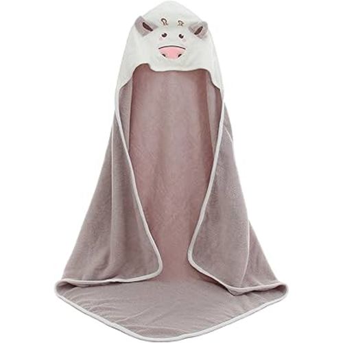TONWHAR Baby Hooded Bath Towel - 100% Cotton Super Absorbent Baby Shower Towel Gift with Newbron - Dairy Cow Bath Towel for Infant Boy and Girl (Light Coffee)