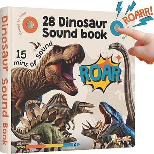 LEARNING BUGS Dinosaur Sound Book for Kids 3-5, 28 Realistic Sounds. Explore Land, Sky, & Sea Dinosaurs, Perfect Educational Toy and Gift for Toddlers