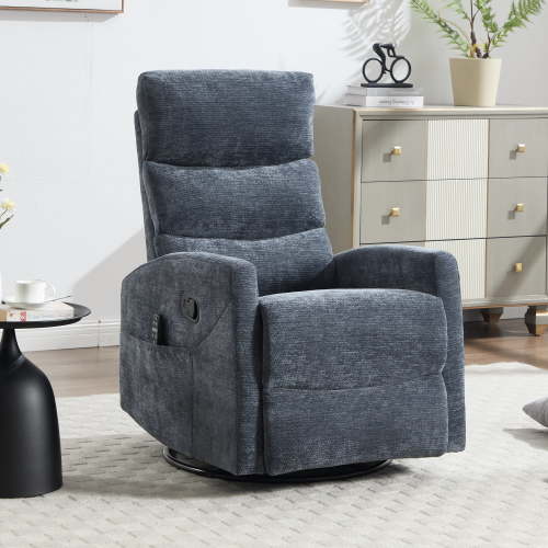 Leumius Manual Recliner Chair with Massage and Heat for Adult,360° Swivel Rocker Chair with Ergonomic High Backrest,Glider Recliner Nursery Chair with Side Pockets for Living Room,Blue Chenille