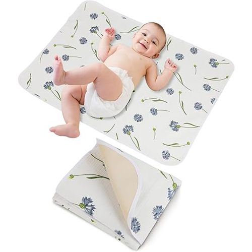 Baby Diaper Changing Pad, 19.7"x25.6" Waterproof Changing Pad Liners with 100% Muslin Cotton Front Top and Leather Back, Soft and Absorbent Portable Changing Mat for Travel, Changing Station