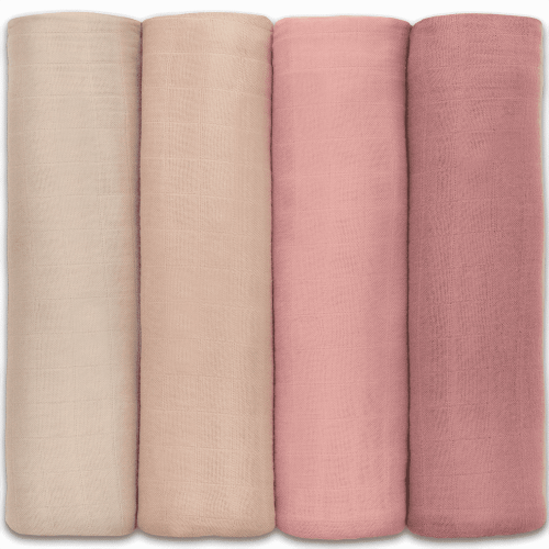 Comfy Cubs Muslin Swaddle Blankets - Neutral Receiving Blanket, Wrap for Boys & Girls (Cream, Blush, Bold Blush, Mauve)