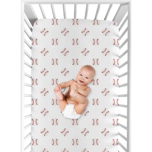 Baseball Patch Red And White Sports - Piece Standard Crib Fitted Sheet