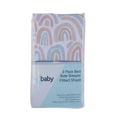 4Baby 2 Pack Fitted Sheet Bedside Sleeper Percale Rainbow Multi