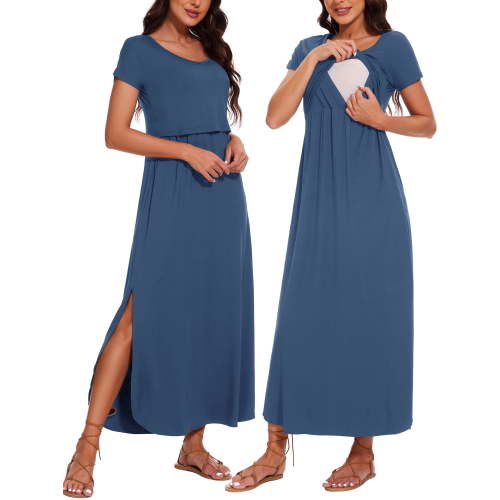 Smallshow Women's Split Maternity Long Dresses Nursing Dresses for Breastfeeding