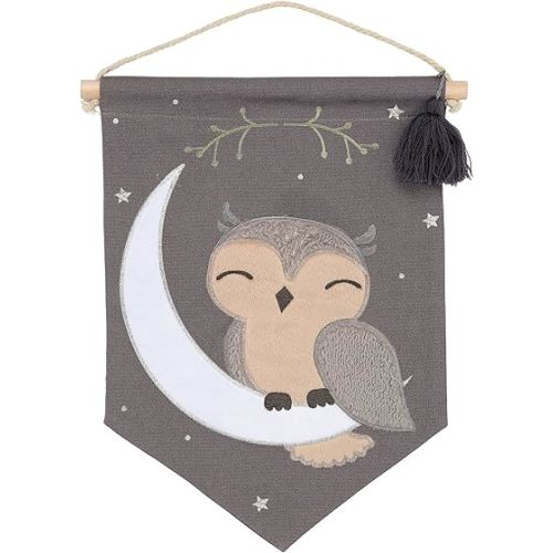 Lambs & Ivy Owl Canvas Banner Nursery Wall Art/Wall Hanging - Gray