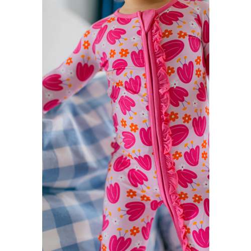 Pink Tulips Bamboo Romper I Poppy Kids Co