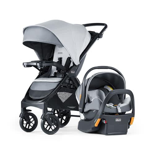 Chicco Bravo LE ClearTex Trio Travel System, Bravo Primo Quick-Fold Stroller with Chicco KeyFit Max ClearTex Infant Car Seat, Car Seat and Stroller Combo | Atlas/Grey