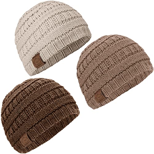 3-Pack Baby Beanies for Boys, Girls - Stretchy Knit Baby Hats, Cute Newborn & Toddler Winter Hat, Soft & Warm Infant Beanie 6-36 Months (Pecan, M)