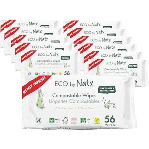Eco by Naty Aloe Vera Baby Wipes – Plant Based Wipes, Compostable Baby and Newborn Hypoallergenic Wipes, Great for Baby Sensitive Skin (672 Count - 12 packs of 56)
