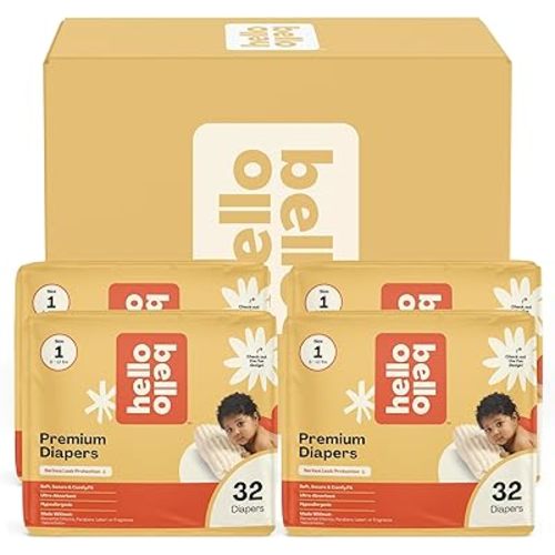 Hello Bello Diapers, Size 1 (8-12 lbs) Superstars - 128 Count Value Pack of Premium Disposable Baby Diapers, Hypoallergenic with Soft, Cloth-Like Feel