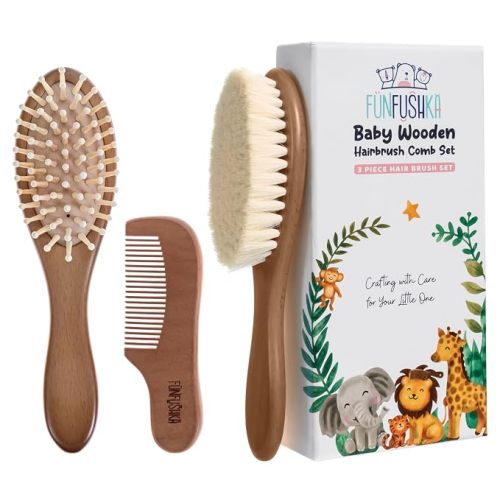 Baby Hair Brush Set for Newborns & Toddlers - Baby Brush and Comb Set - Ultra Soft Goat Hair Bristles, Perfect for Cradle Cap, Newborn Showers & Registries Gift, Comb Brush for Girls & Boys (Walnut)