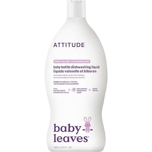 ATTITUDE Baby Dish Soap and Bottle Cleaner, EWG Verified Dishwashing Liquid, No Added Dyes or Fragrances, Tough on Milk Residue and Grease, Vegan, Sweet Lullaby, 23.7 Fl Oz