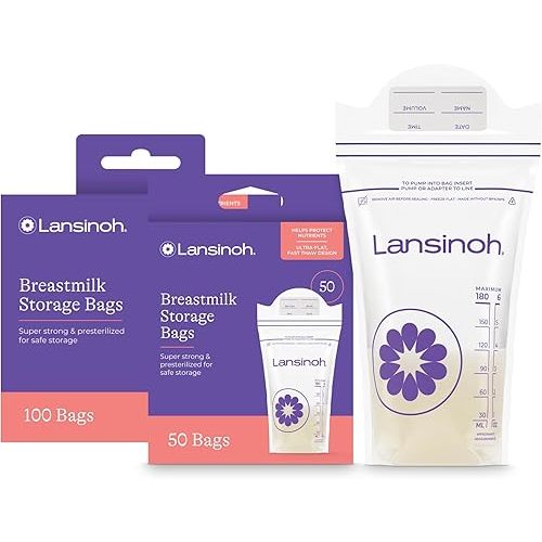 Lansinoh Breastmilk Storage Bags, 150 Count, Baby Essentials, Fast Freeze & Thaw Breast Milk Bags for Baby Bottle Feeding, Superior Strength & Stretch, 6 Ounce