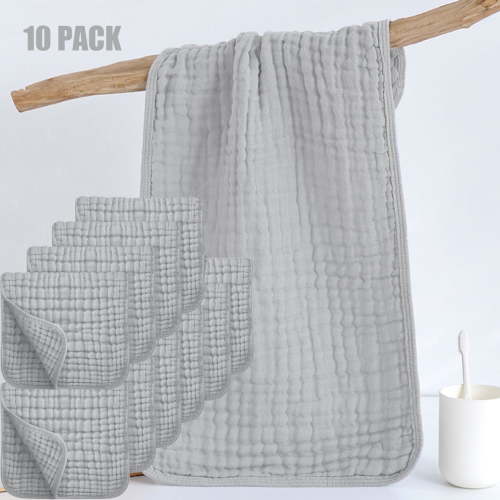 Byseng Muslin Burp Clothes, 100% Cotton Burping Clothes 20 x 10 inches for Newborn Baby Girls and Boys, 10 PCS - Gray