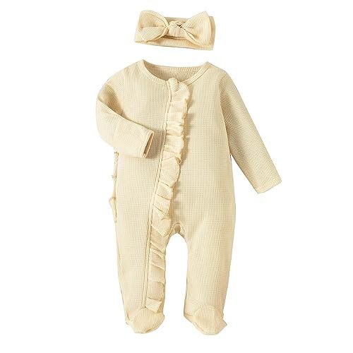 Qiylii Preemie Baby Clothes Girl Long Sleeve Sleep 'N Play Footie Ruffles Zip-Up Jumpsuit Infant Outfits