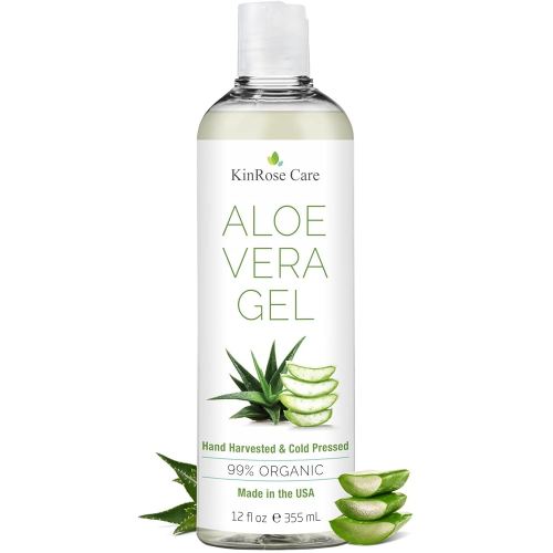 12oz Organic Aloe Vera Gel for Face, Skin, Hair & Sunburn Relief - From 100 Percent Pure Aloe Vera - Cold Pressed, Vegan, Unscented - Made in USA.