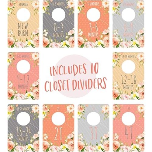 Floral Closet Clothing Size Dividers/Closet Organizer For Baby Girl Clothes Newborn To 4T / 10 Baby Closet Size Dividers