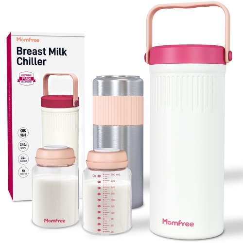 Momfree 22oz Portable Breast Milk Cooler for Breastmilk Storage, Liquid Gold Saver 360° Cooling Keeps Milk Fresh for 24 Hours, Larger Capacity Breastmilk Chiller with 2pcs Bottles for Outdoor