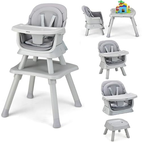 INFANS 8 in 1 Baby High Chair, Convertible Highchair for Babies and Toddlers, Infant Dining Booster Seat, Building Block Table, Kids Stool Table Chair Set with Removable Tray