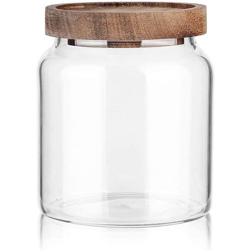 Labina Glass Storage Container Airtight Food Jars Kitchen Canister with Wood Lids, 20 Oz Wide Mouth Pantry Organization Glass Jar for Flour, Sugar, Cookie, Spagetti, Nuts and Candy