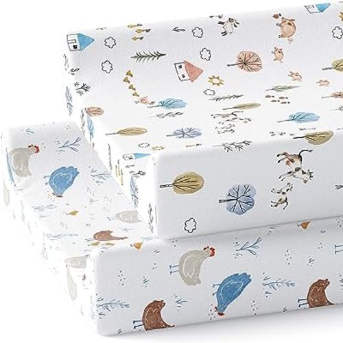 Sorrel + Fern Changing Pad Cover 2-Pack (Farm Animals) - Premium Fitted Sheets - Buttery Soft Cotton Blend