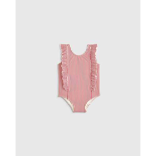 Ruffle One Piece Swimsuit - Baby in Rust Stripe